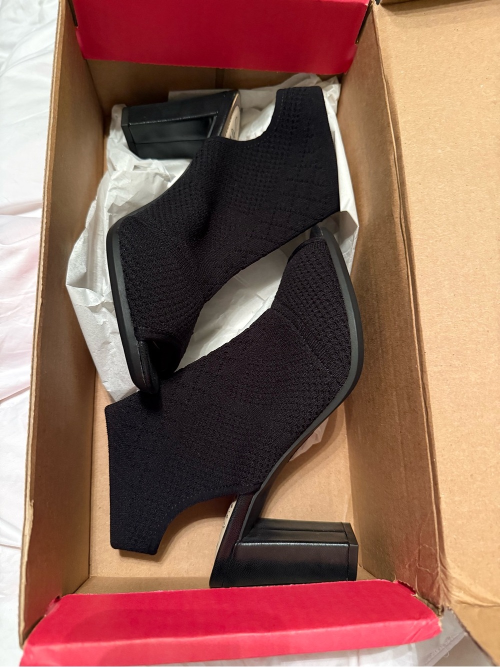 Life Stride Black Knit Block Heel Ankle Booties